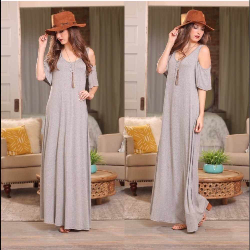 Heather Grey Cold Shoulder Maxi Dress